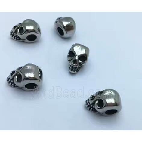 stainless steel skull bead, Antique silver