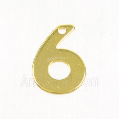 stainless steel number 6 pendant, gold plated
