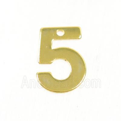 stainless steel number 5 pendant, gold plated