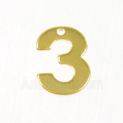 stainless steel number 3 pendant, gold plated
