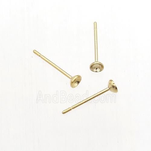 stainless steel studs earring with pad, gold plated