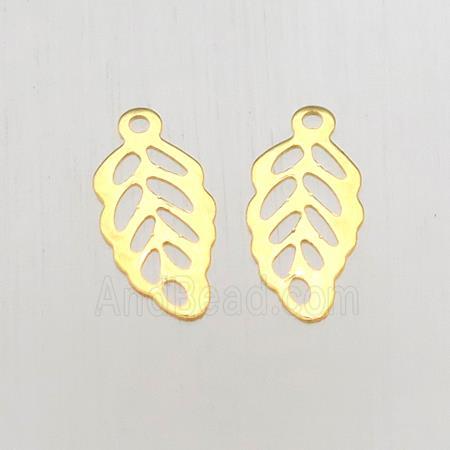 stainless steel leaf pendant, tag, gold plated