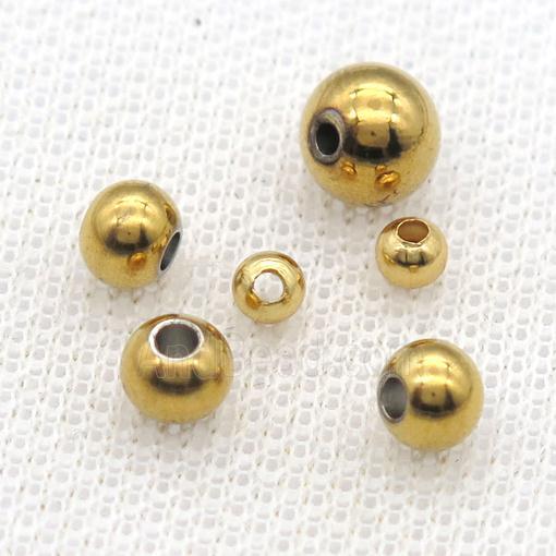 round stainless steel beads, solid, gold plated