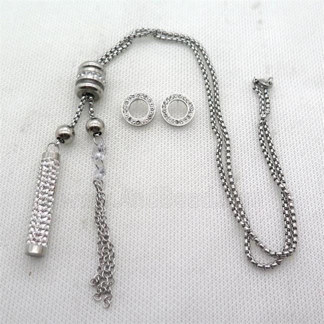 stainless steel necklace and earring, platinum plated
