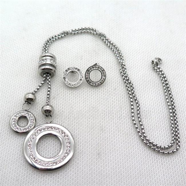 stainless steel necklace and earring, platinum plated
