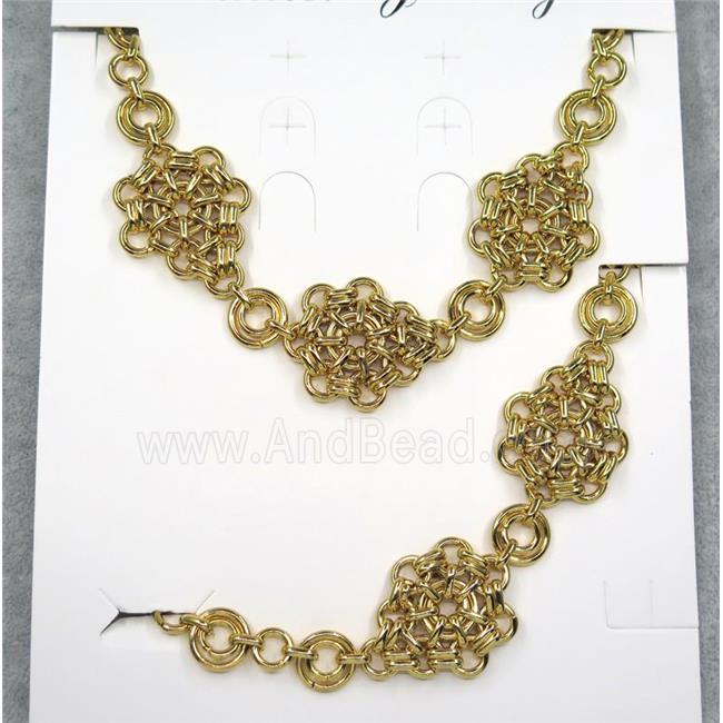 stainless steel necklace and bracelet, gold plated