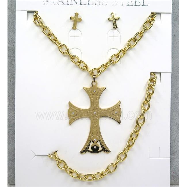 stainless steel necklace and earrings, bracelet, gold plated