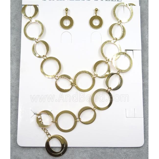 stainless steel necklace and earring studs, gold plated