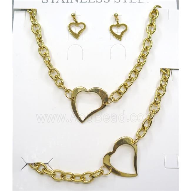stainless steel necklace and earring studs, gold plated