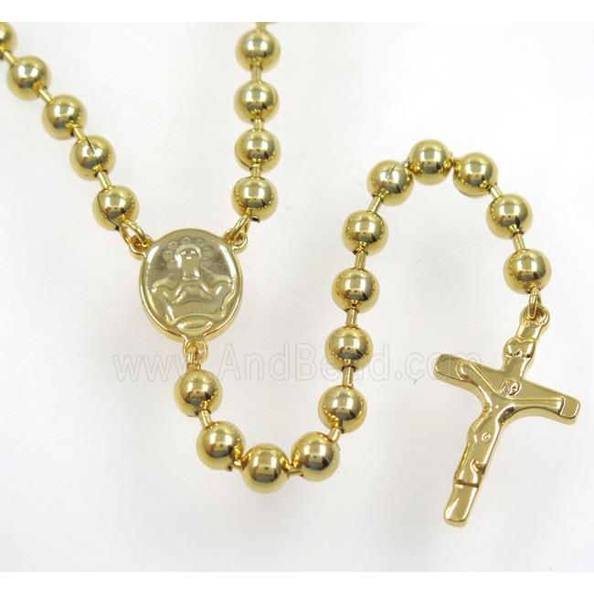 stainless steel necklace with cross, gold plated