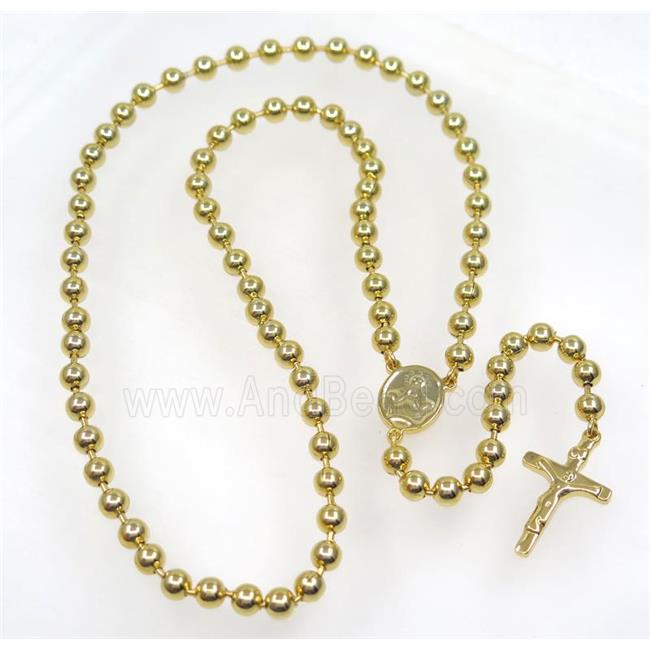 stainless steel necklace with cross, gold plated