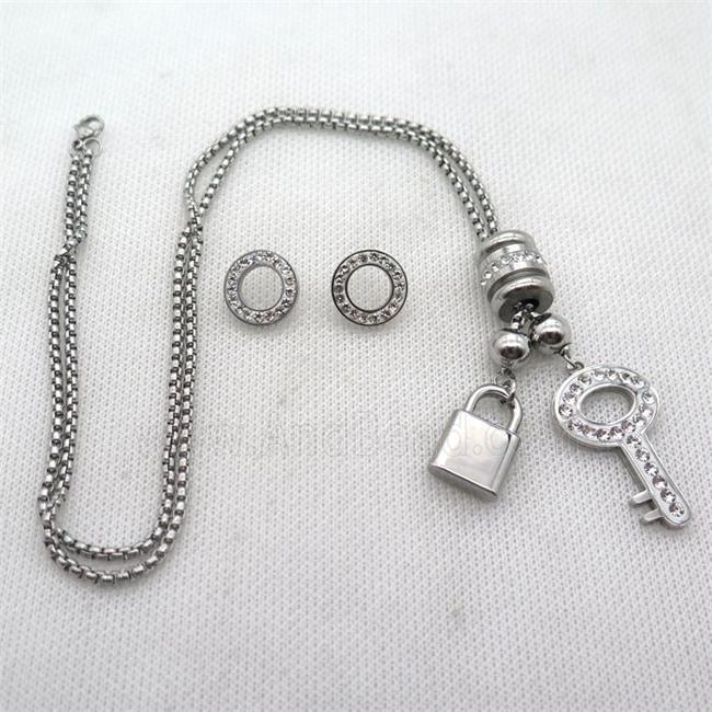 stainless steel necklace and earring, platinum plated
