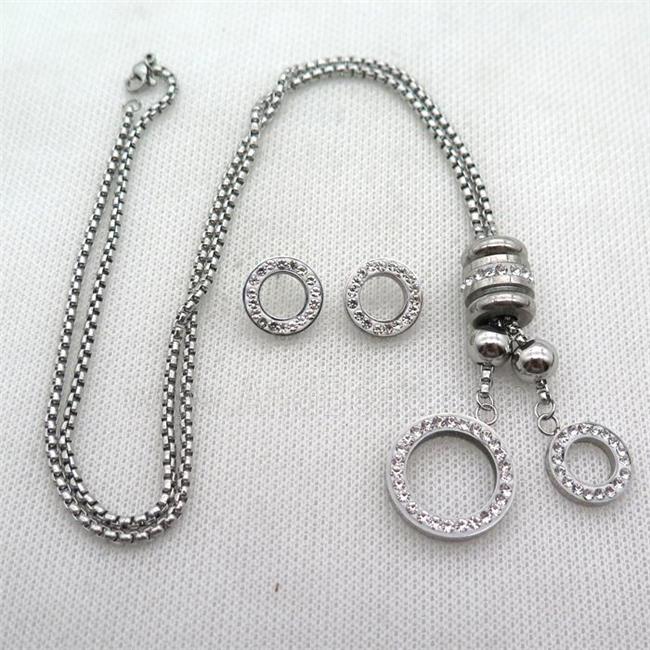 stainless steel necklace and earring, platinum plated
