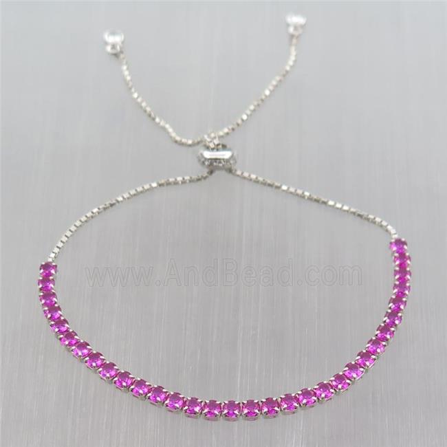 Sterling Silver Bracelet pave hotpink zircon, platinum plated