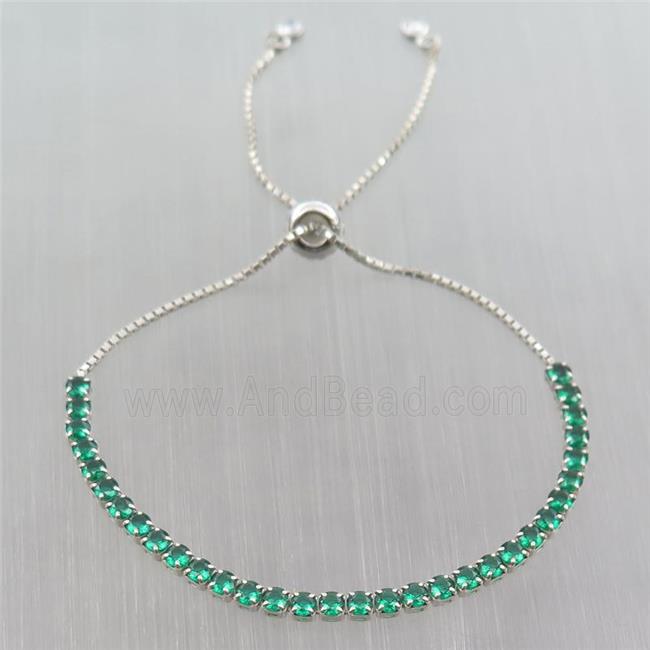 Sterling Silver Bracelet pave green zircon, platinum plated