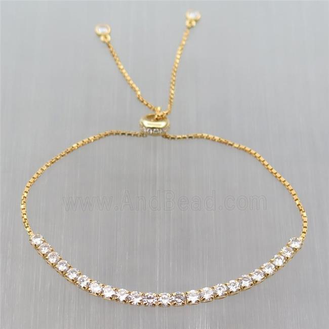Sterling Silver Bracelet pave zircon, Adjustable, gold plated