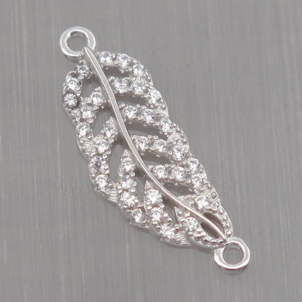 Sterling Silver Leaf connector paved zircon, platinum plated