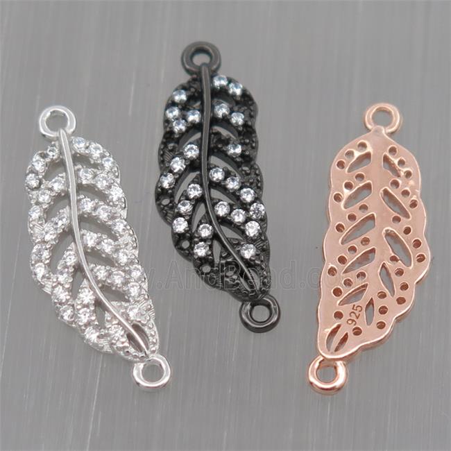 Sterling Silver Leaf connector paved zircon, mixed color