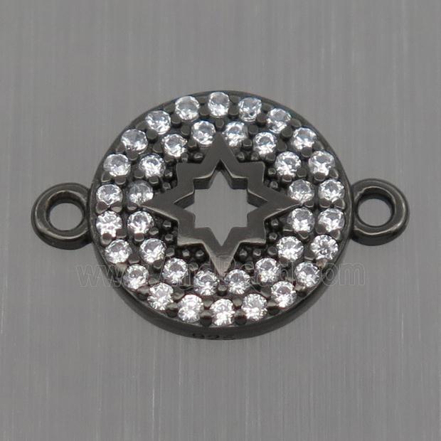 Sterling Silver circle connector paved zircon, black plated