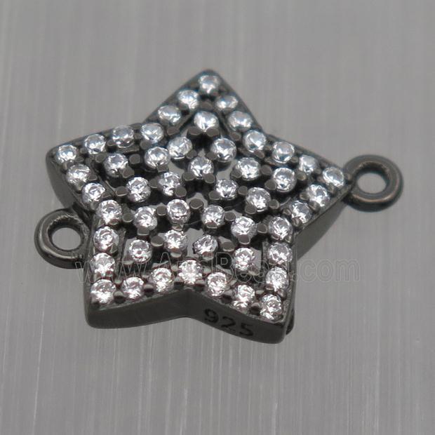 Sterling Silver star connector paved zircon, black plated