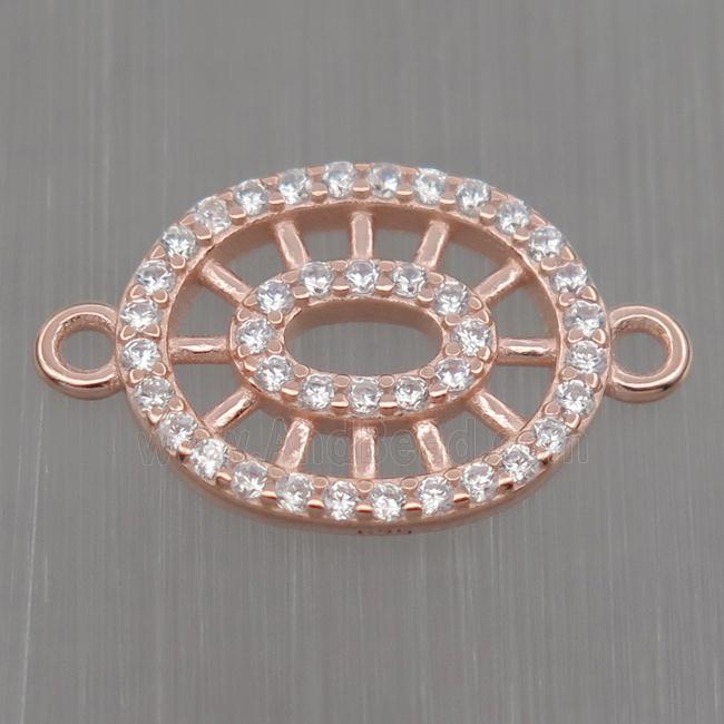Sterling Silver oval connector paved zircon, rose gold