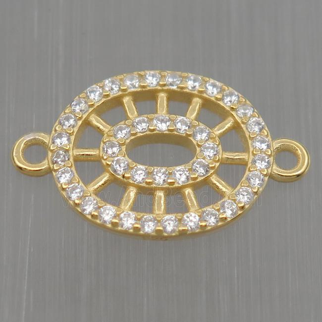 Sterling Silver oval connector paved zircon, gold plated