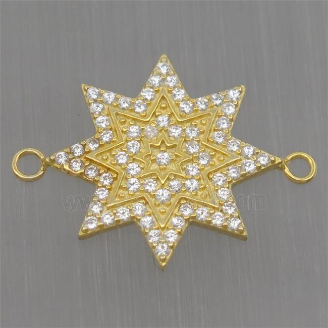 Sterling Silver star connector paved zircon, gold plated