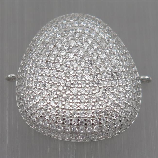 Sterling Silver teardrop connector paved zircon, platinum plated