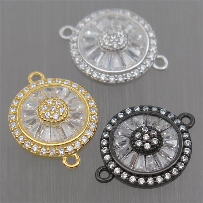 Sterling Silver sunflower connector paved zircon, mixed color