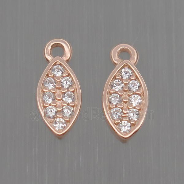 Sterling Silver leaf pendant paved zircon, rose gold
