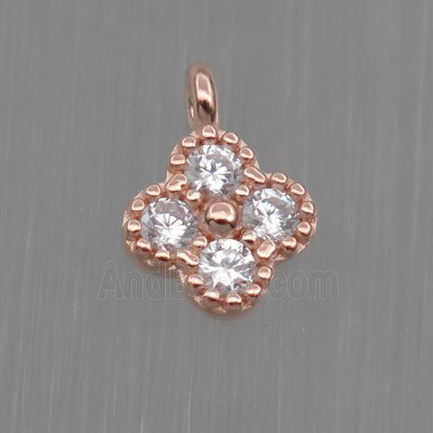 Sterling Silver clover pendant paved zircon, rose gold