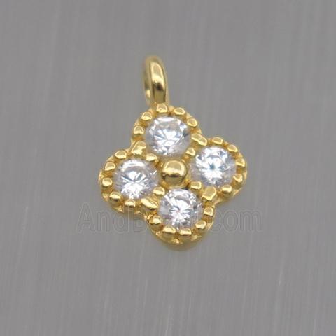 Sterling Silver clover pendant paved zircon, gold plated