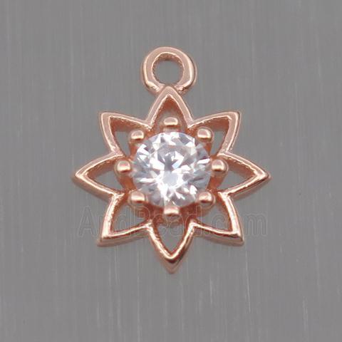 Sterling Silver flower pendant paved zircon, rose gold