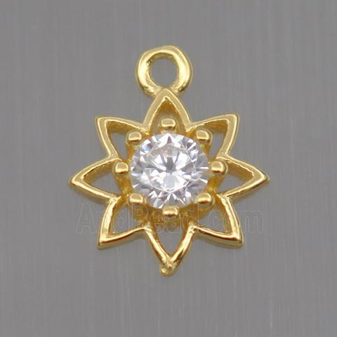 Sterling Silver flower pendant paved zircon, gold plated