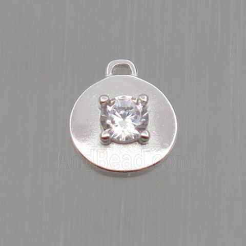 Sterling Silver circle pendant paved zircon, platinum plated