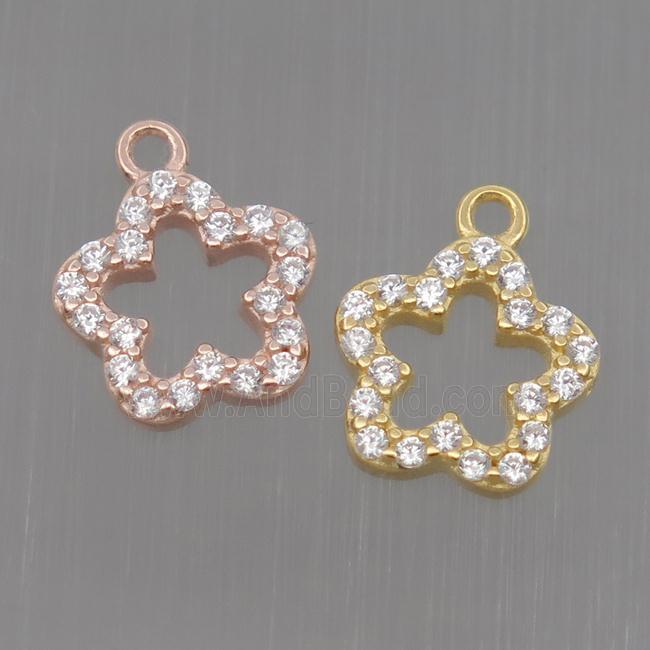 Sterling Silver flower pendant paved zircon, mixed color