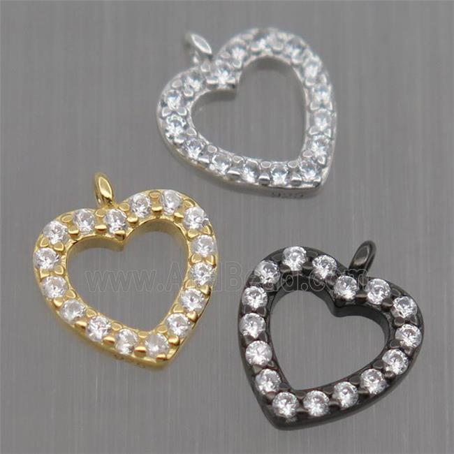Sterling Silver heart pendant paved zircon, mixed color