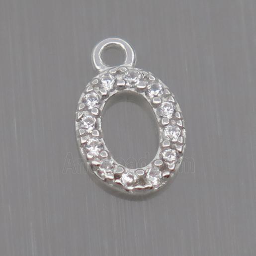 Sterling Silver oval pendant paved zircon, platinum plated