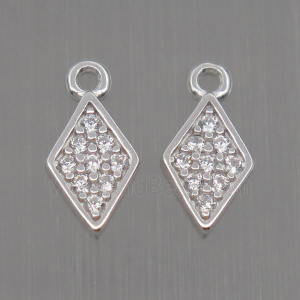 Sterling Silver dart pendant paved zircon, platinum plated
