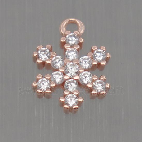 Sterling Silver snowflake pendant paved zircon, rose gold