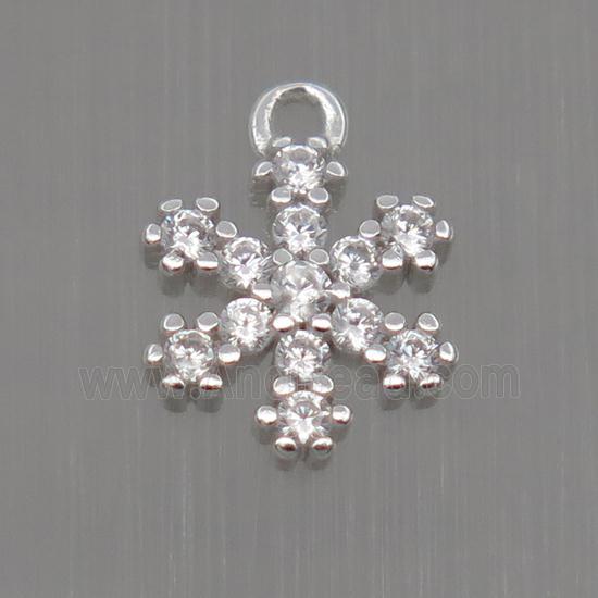 Sterling Silver snowflake pendant paved zircon, platinum plated