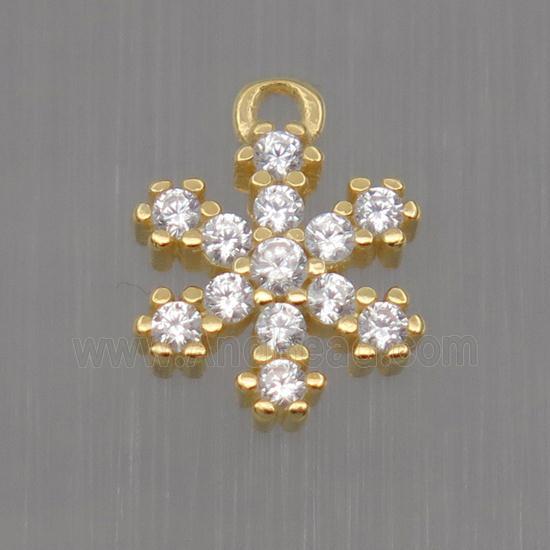 Sterling Silver snowflake pendant paved zircon, gold plated