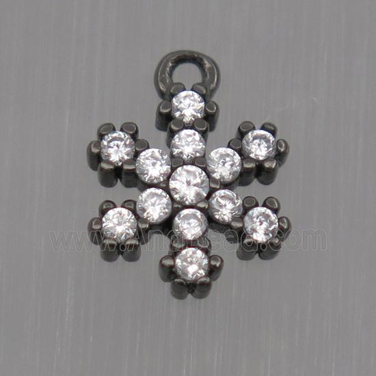 Sterling Silver snowflake pendant paved zircon, black plated
