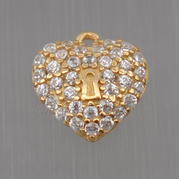 Sterling Silver heart pendant paved zircon, gold plated