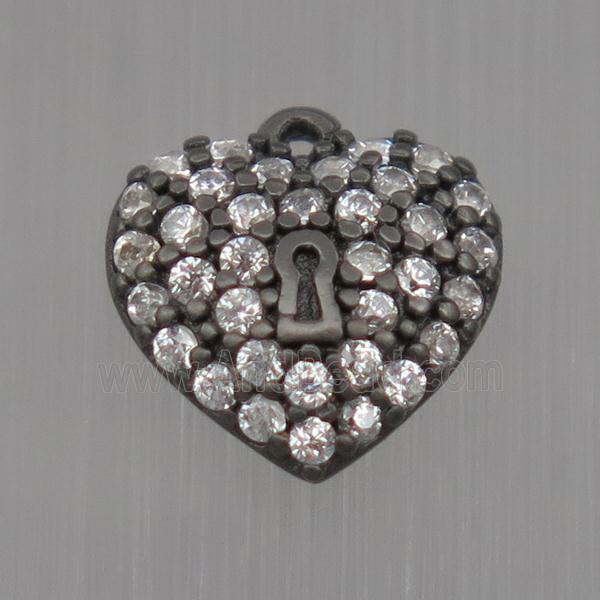 Sterling Silver heart pendant paved zircon, black plated