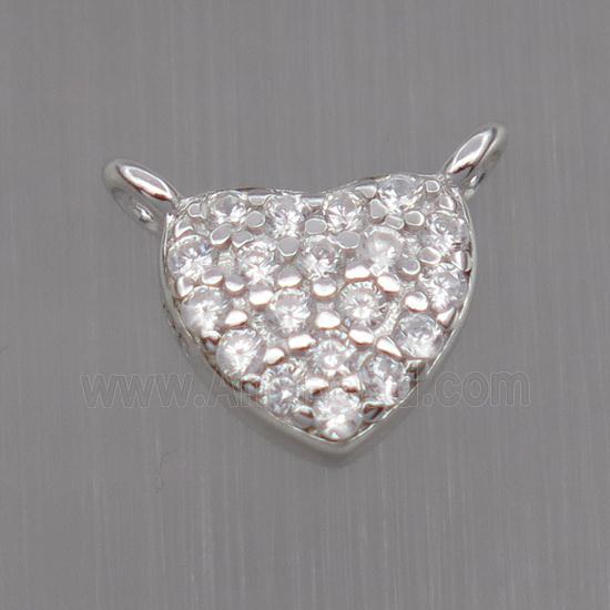 Sterling Silver heart pendant paved zircon, platinum plated