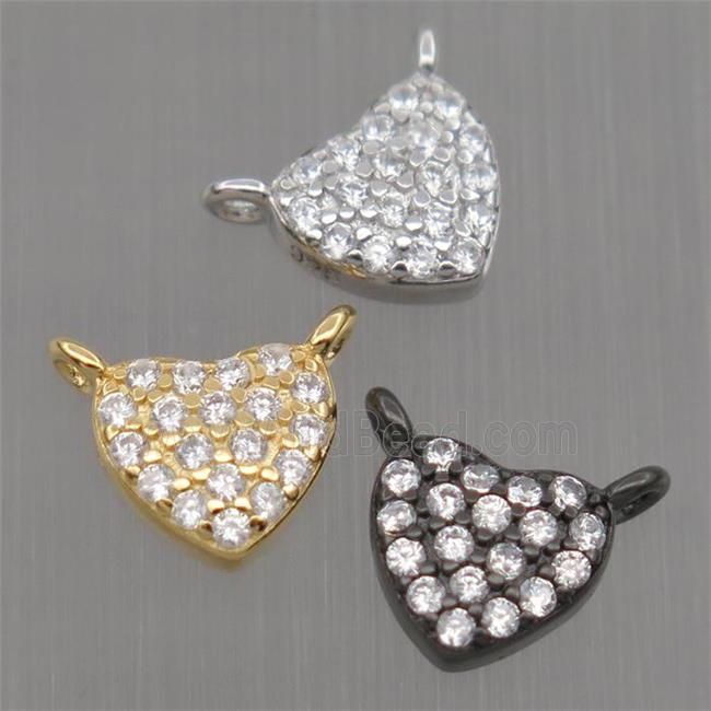 Sterling Silver heart pendant paved zircon with 2loops, mixed color