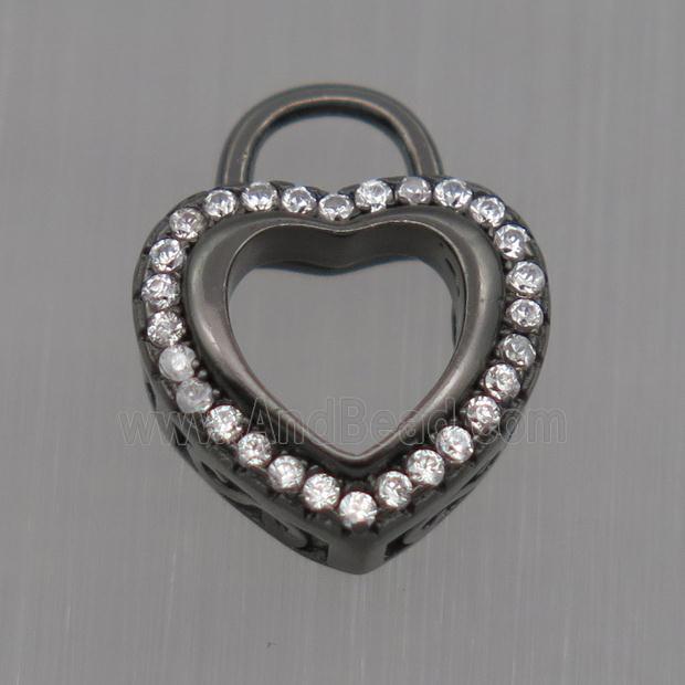 Sterling Silver heart pendant paved zircon, black plated