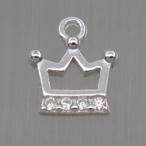 Sterling Silver crown pendant paved zircon, platinum plated