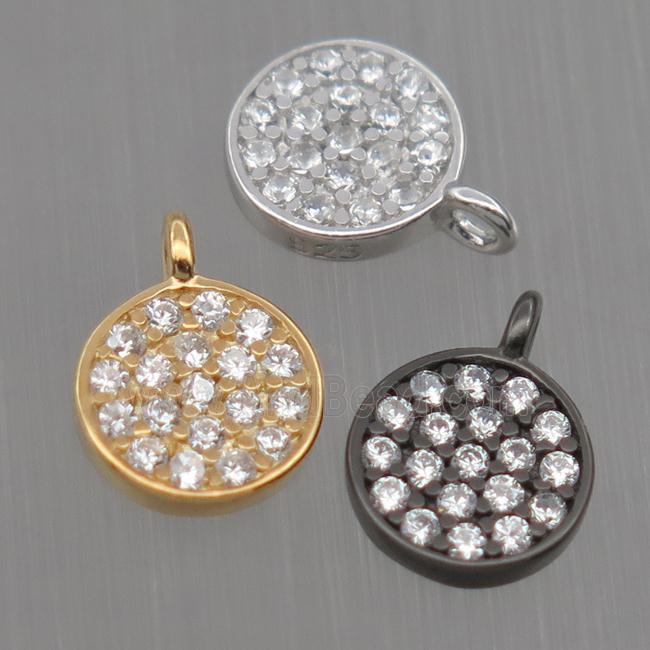 Sterling Silver circle pendant paved zircon, mixed color